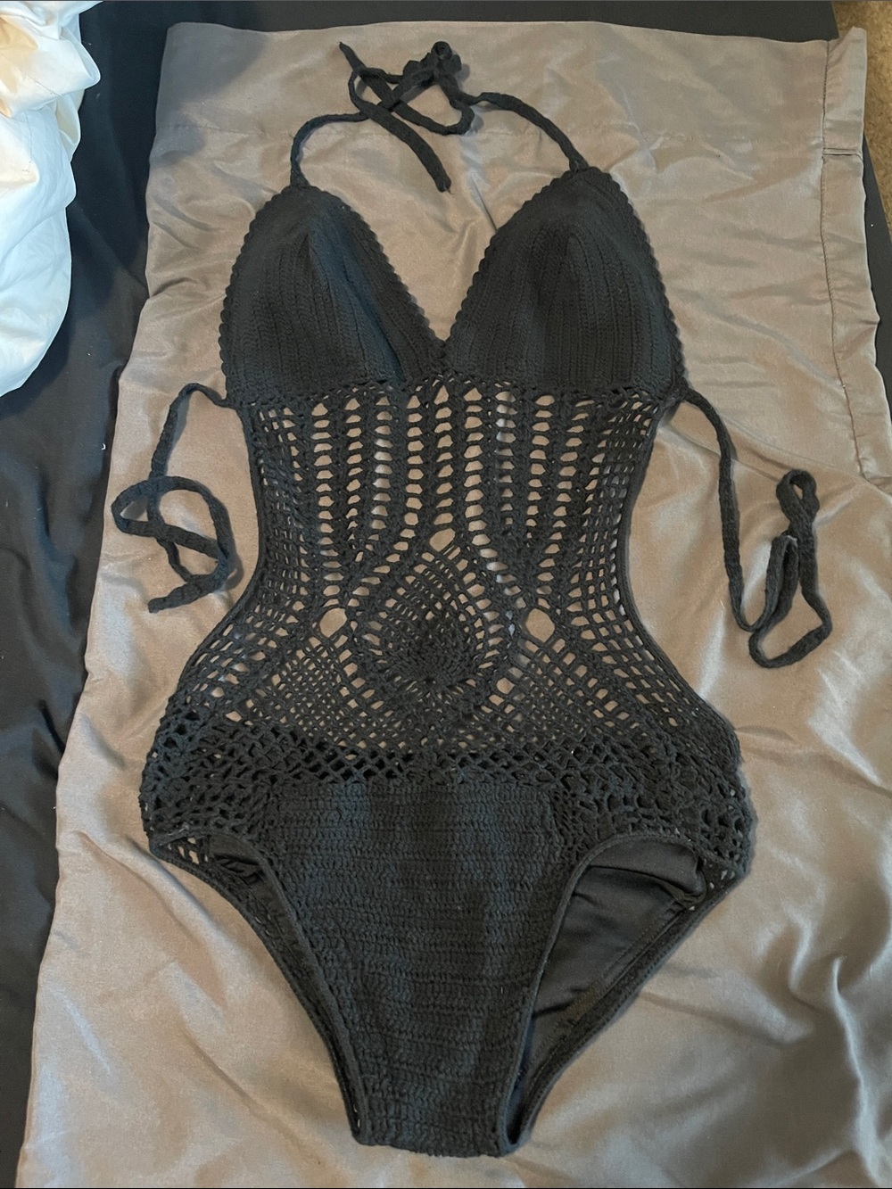Hot Miami Styles Black Crochet One-Piece Swimsuit
